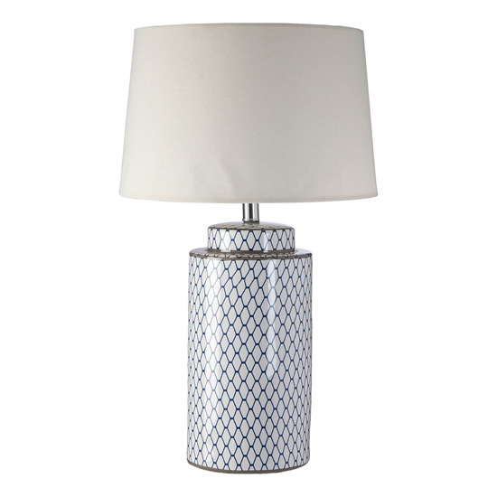 Read more about Crola cream fabric shade table lamp with white cylindrical base