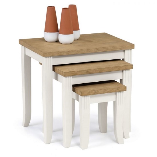 Read more about Dagan nest of tables in ivory laquered with oak top