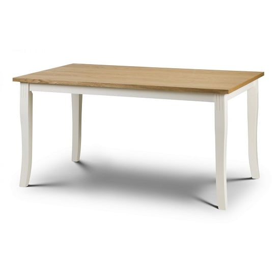 Dagan Wooden Dining Table In Ivory Laquered With Oak Top