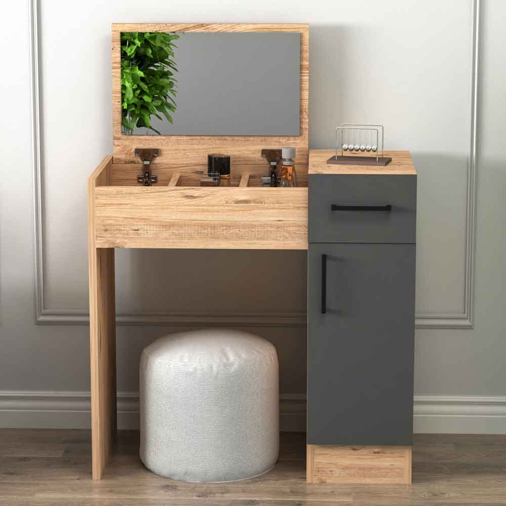Crosaro Wooden Dressing Table with Mirror in Atlantic Pine and Anthracite