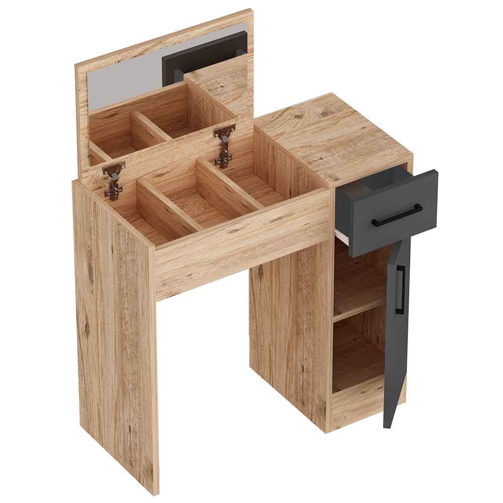 Crosaro Wooden Dressing Table with Mirror in Atlantic Pine and Anthracite