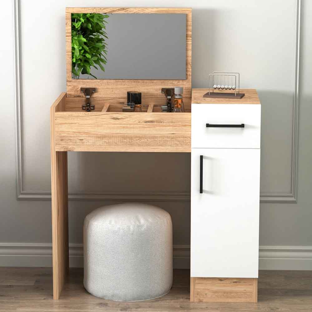 Crosaro Wooden Dressing Table with Mirror in Atlantic Pine and White