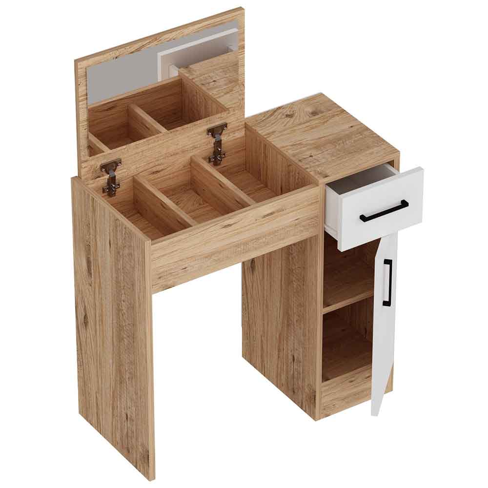 Crosaro Wooden Dressing Table with Mirror in Atlantic Pine and White