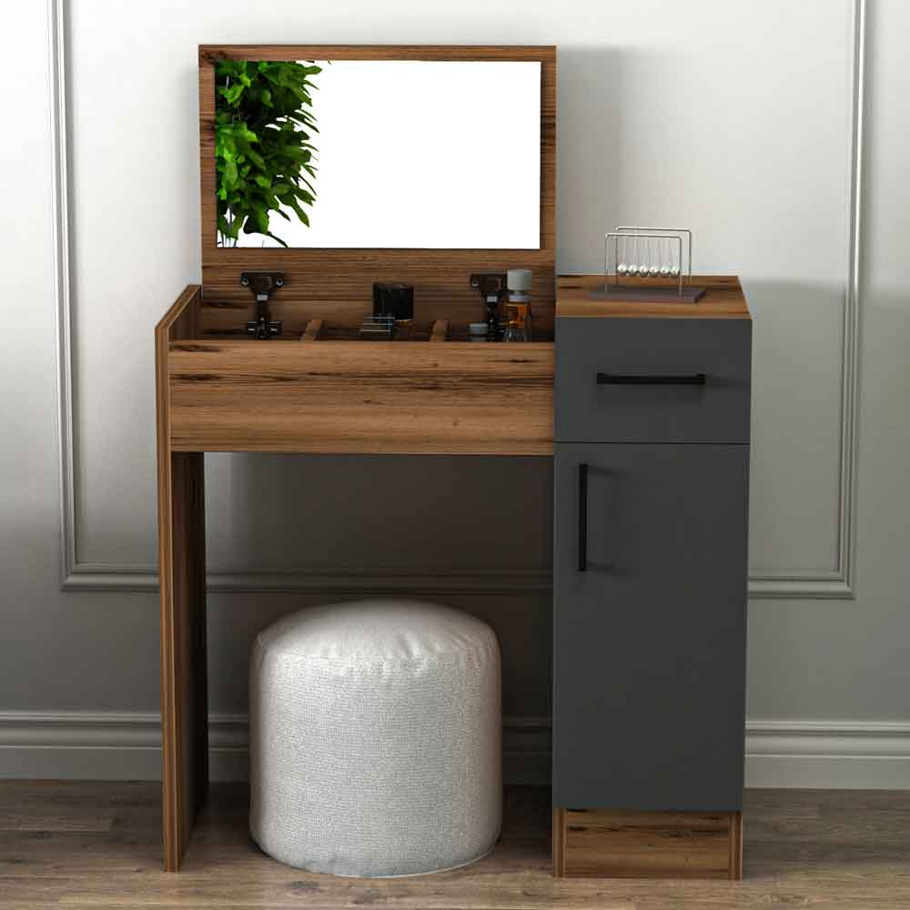 Crosaro Wooden Dressing Table with Mirror in Light Walnut and Anthracite