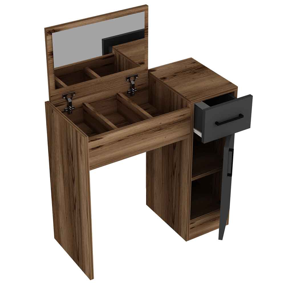 Crosaro Wooden Dressing Table with Mirror in Light Walnut and Anthracite
