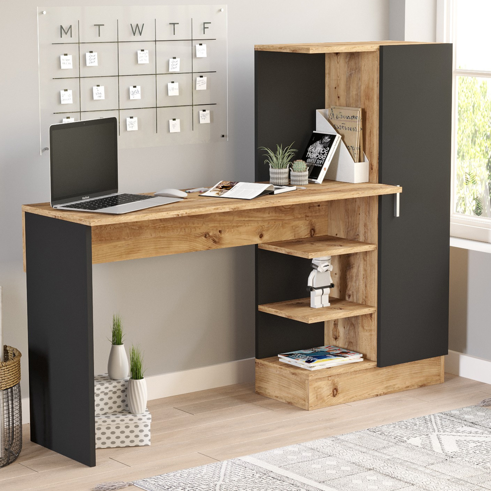 Crosaro Wooden Laptop Desk With 1 Door In Atlantic Pine And Black