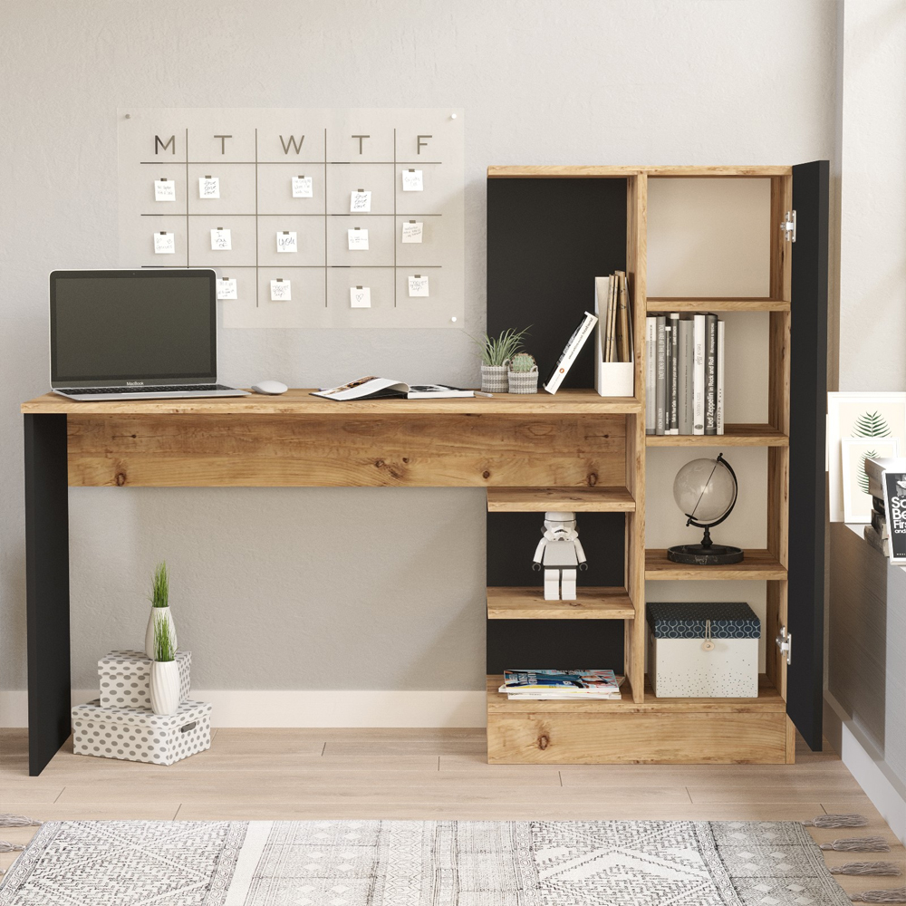 Crosaro Wooden Laptop Desk With 1 Door In Atlantic Pine And Black