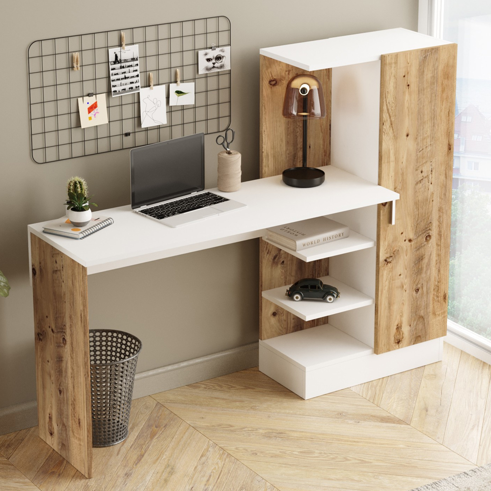 Crosaro Wooden Laptop Desk With 1 Door In Atlantic Pine And White