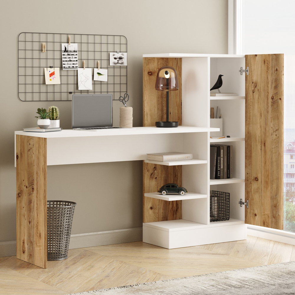 Crosaro Wooden Laptop Desk With 1 Door In Atlantic Pine And White