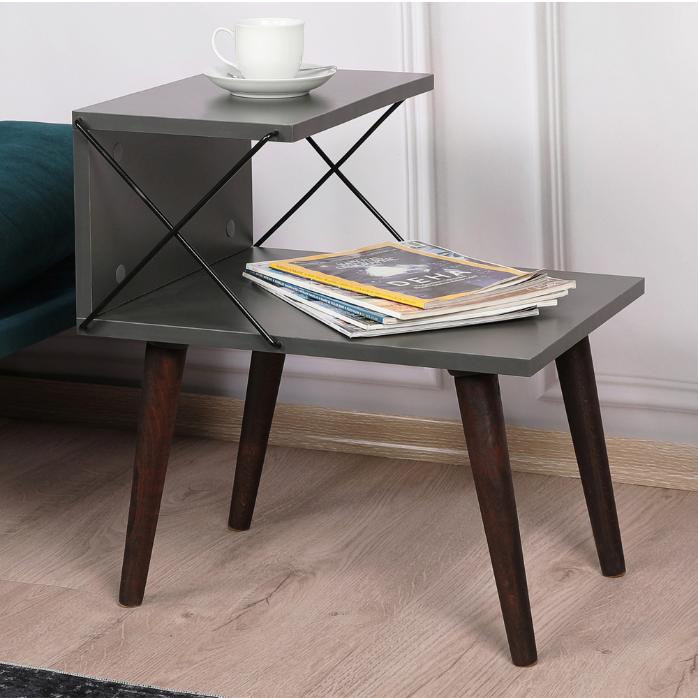 Croselle Wooden Bedside Table With Beech Legs In Anthracite