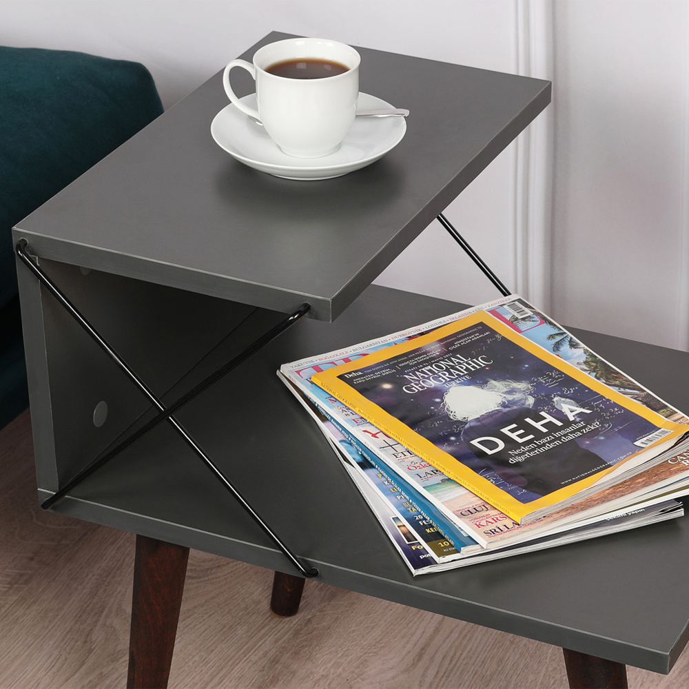 Croselle Wooden Bedside Table With Beech Legs In Anthracite