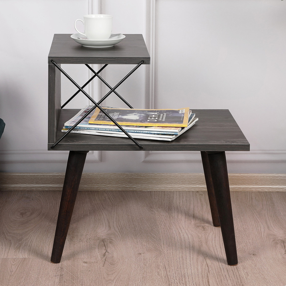 Croselle Wooden Bedside Table With Beech Legs In Dark Brown