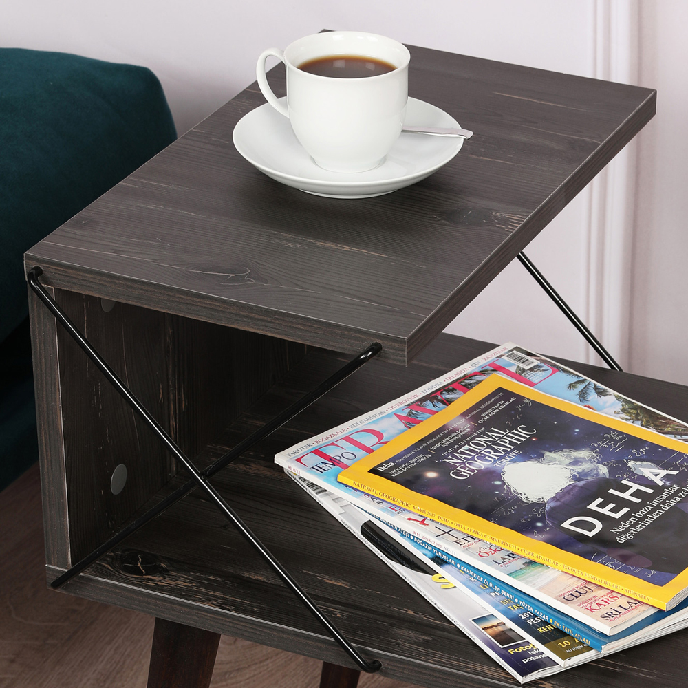 Croselle Wooden Bedside Table With Beech Legs In Dark Brown