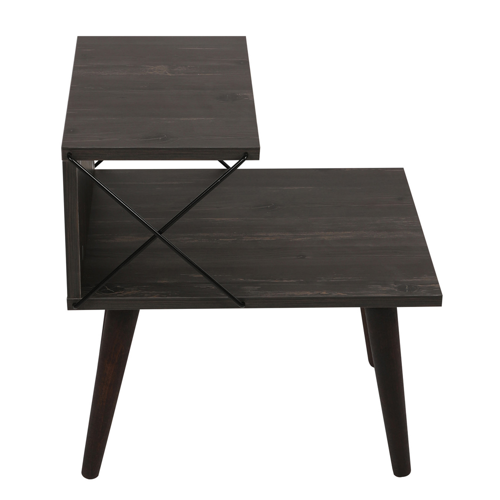Croselle Wooden Bedside Table With Beech Legs In Dark Brown
