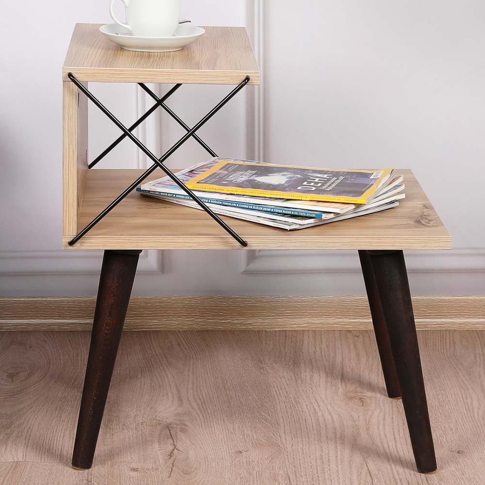 Croselle Wooden Bedside Table With Beech Legs In Pine