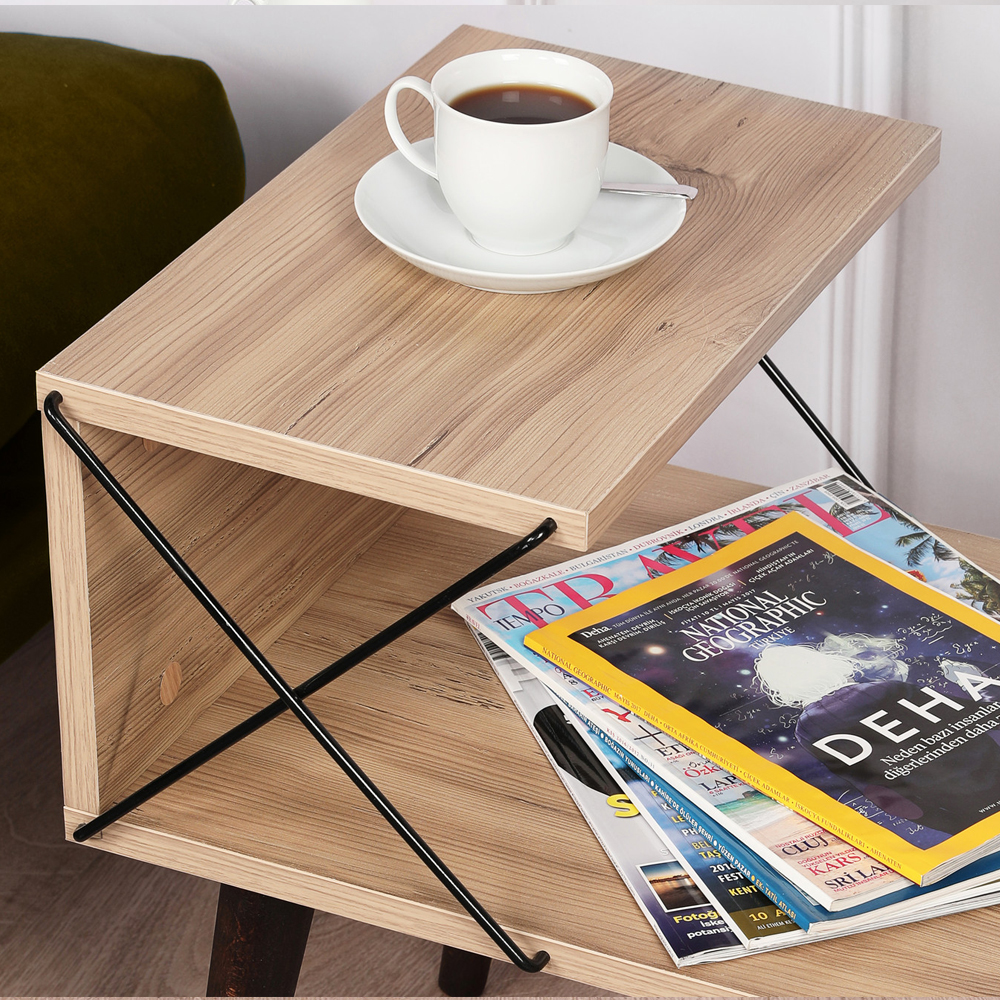 Croselle Wooden Bedside Table With Beech Legs In Pine