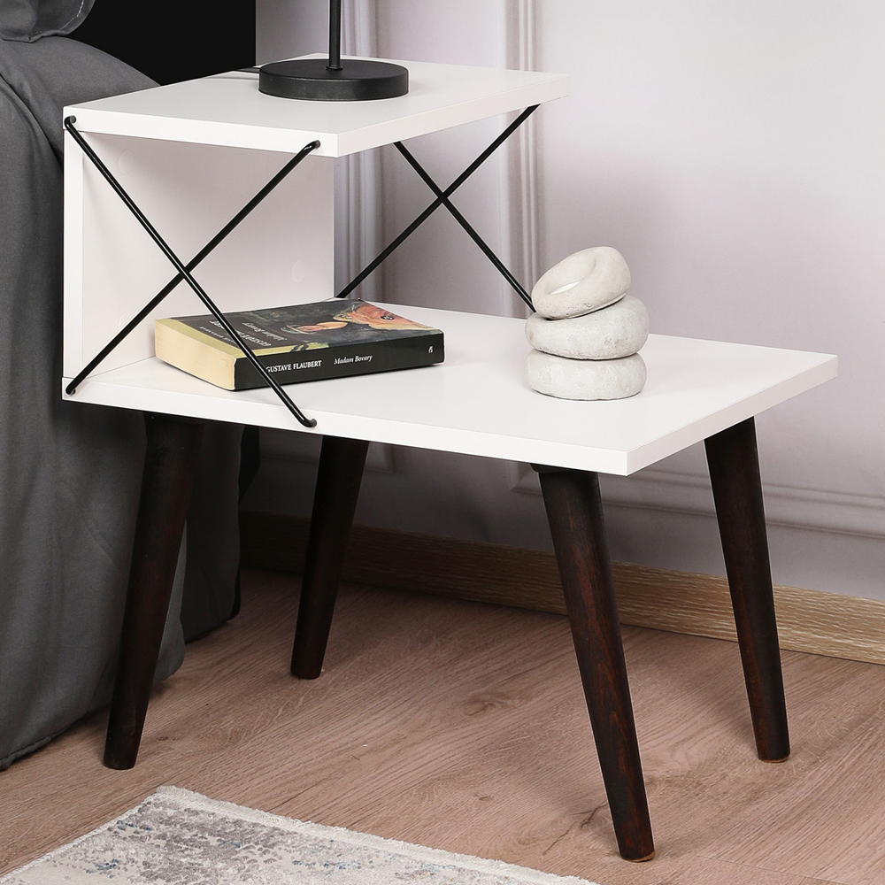Croselle Wooden Bedside Table With Beech Legs In White