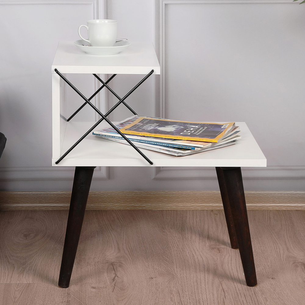 Croselle Wooden Bedside Table With Beech Legs In White