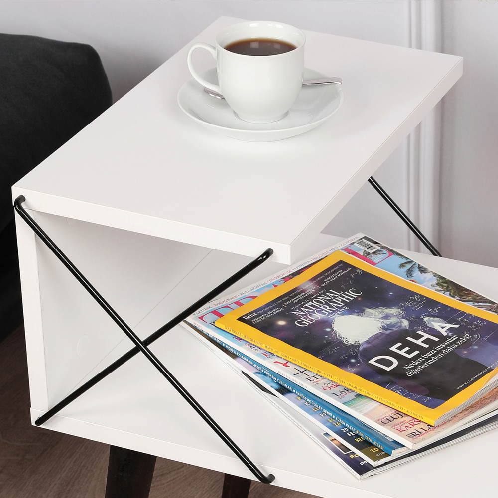 Croselle Wooden Bedside Table With Beech Legs In White