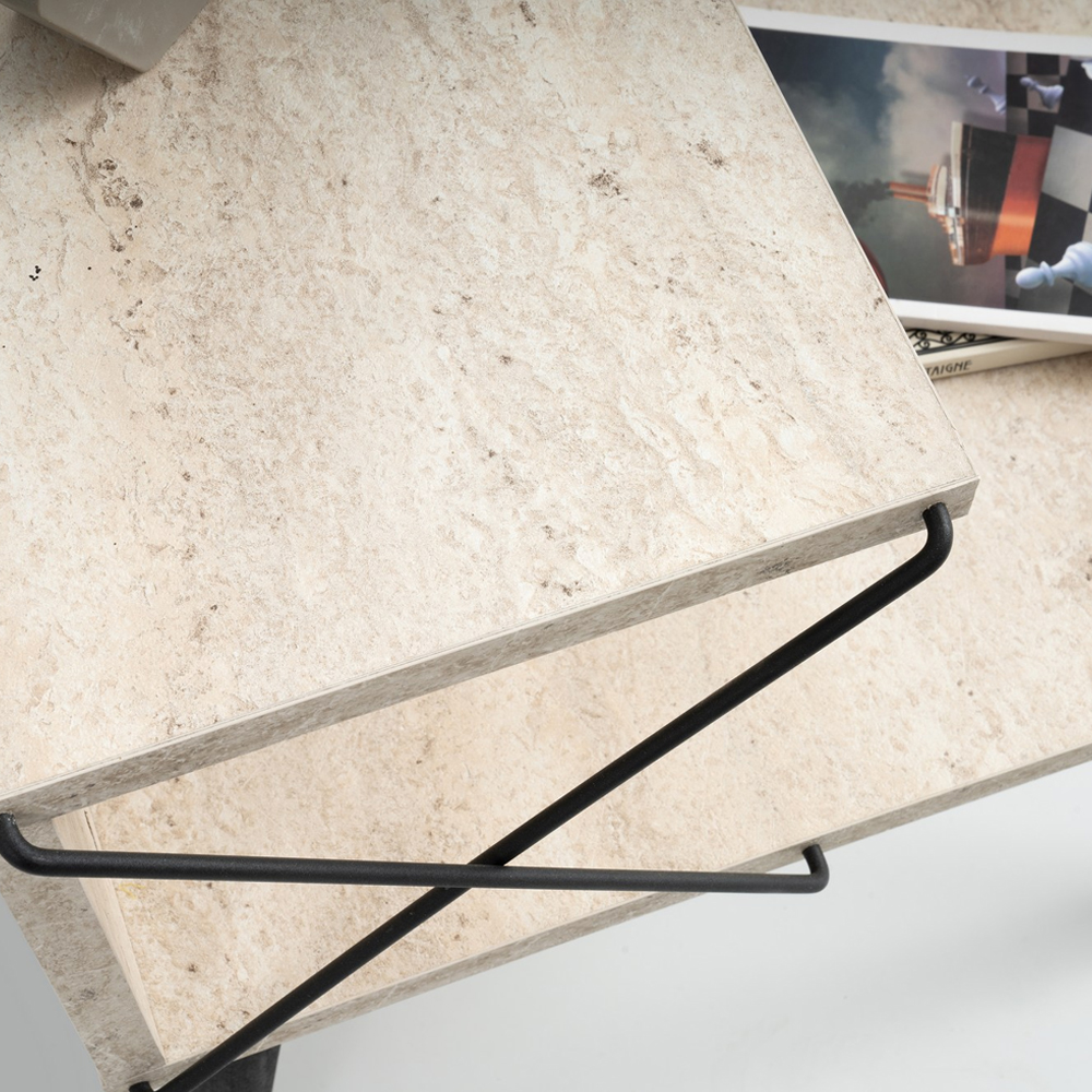 Croselle Wooden Bedside Table With Black Legs In Travertine