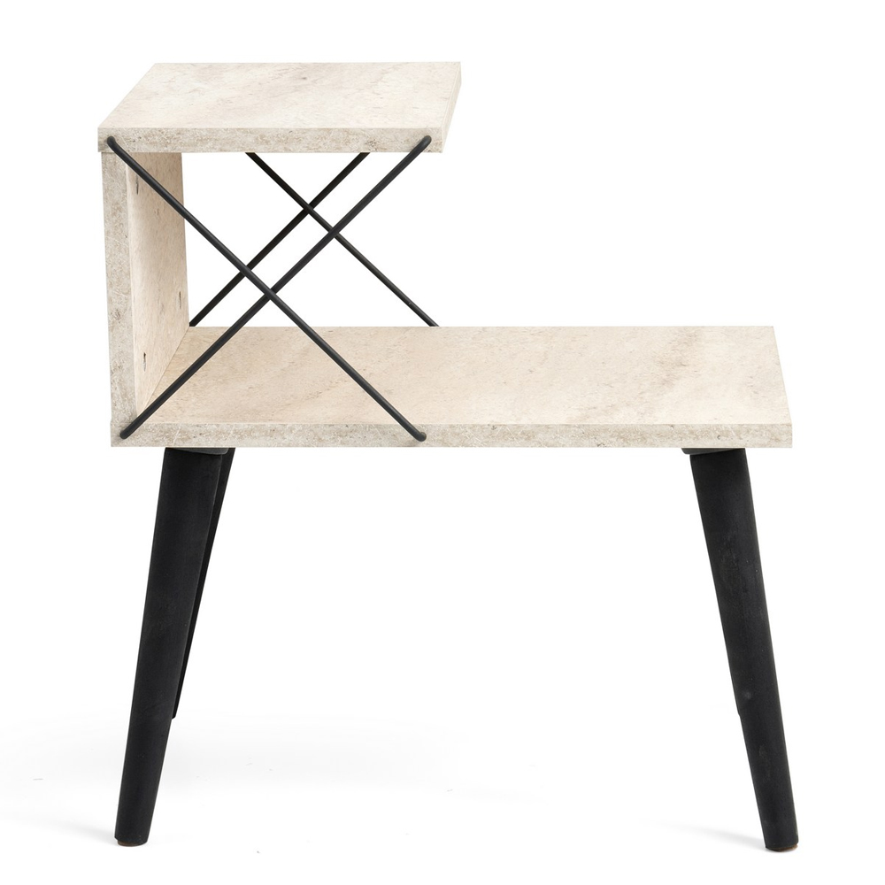 Croselle Wooden Bedside Table With Black Legs In Travertine