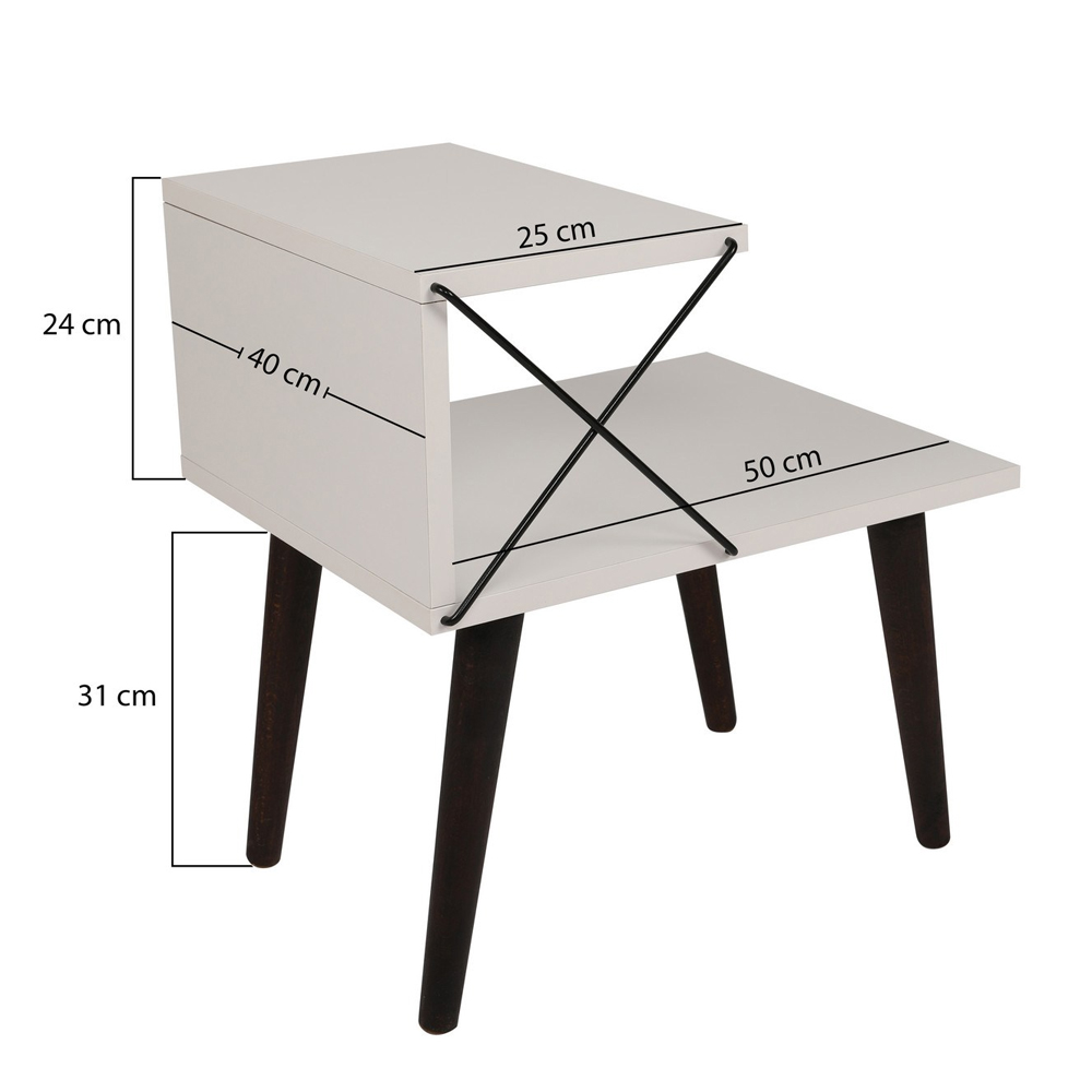 Croselle Wooden Bedside Table With Black Legs In Travertine