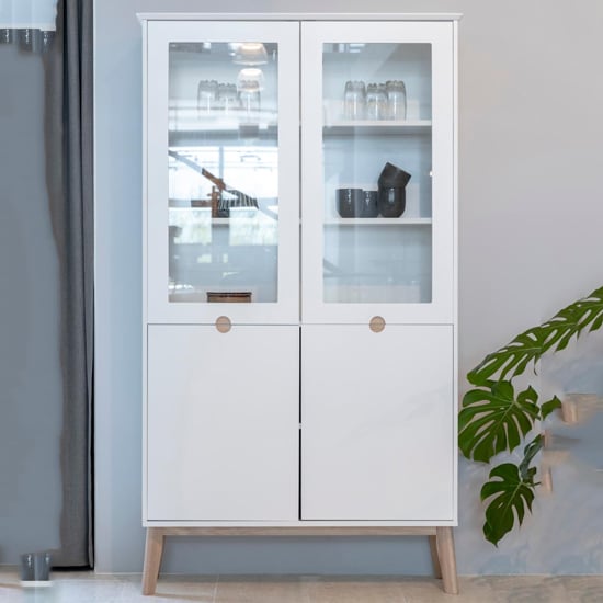 Photo of Croton wooden display cabinet with 4 doors in matt white