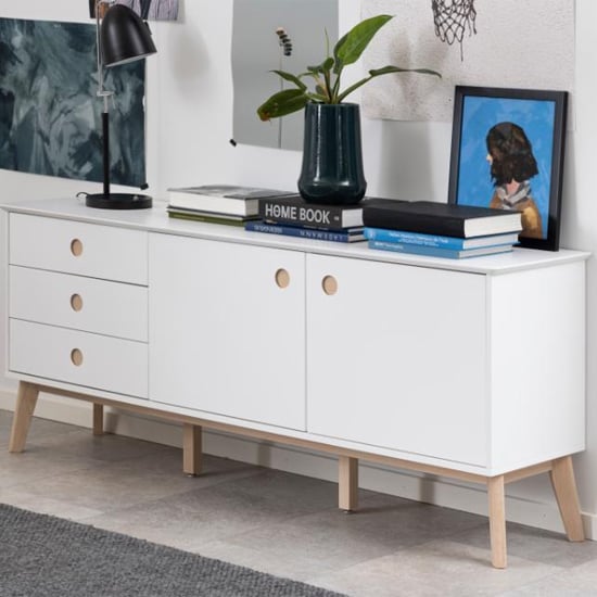 Product photograph of Croton Wooden Sideboard With 2 Doors 3 Drawers In Matt White from Furniture in Fashion