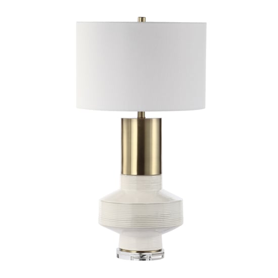 Product photograph of Crotone White Linen Shade Table Lamp With White Ceramic Base from Furniture in Fashion