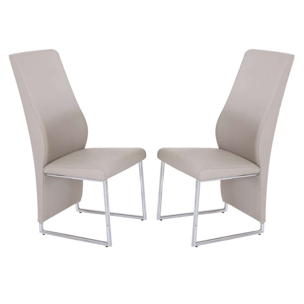 Crowley Champagne Leather Dining Chairs With Chrome Legs In Pair