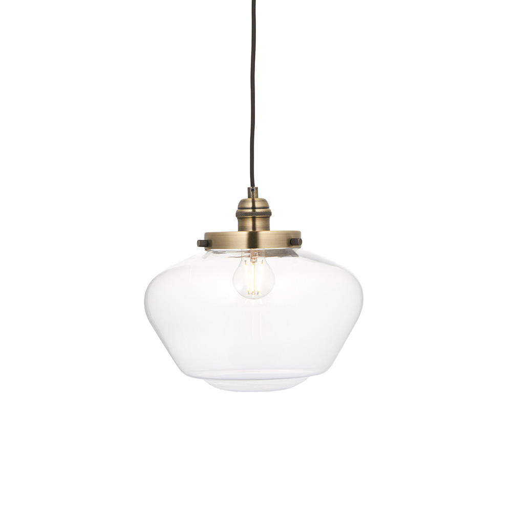 Crowley Clear Glass Pendant Ceiling Light In Antique Brass