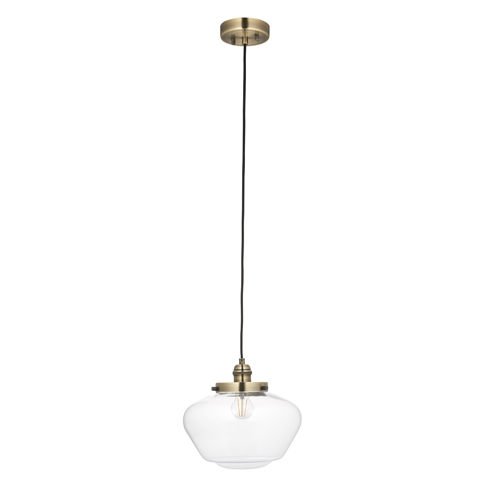Crowley Clear Glass Pendant Ceiling Light In Antique Brass