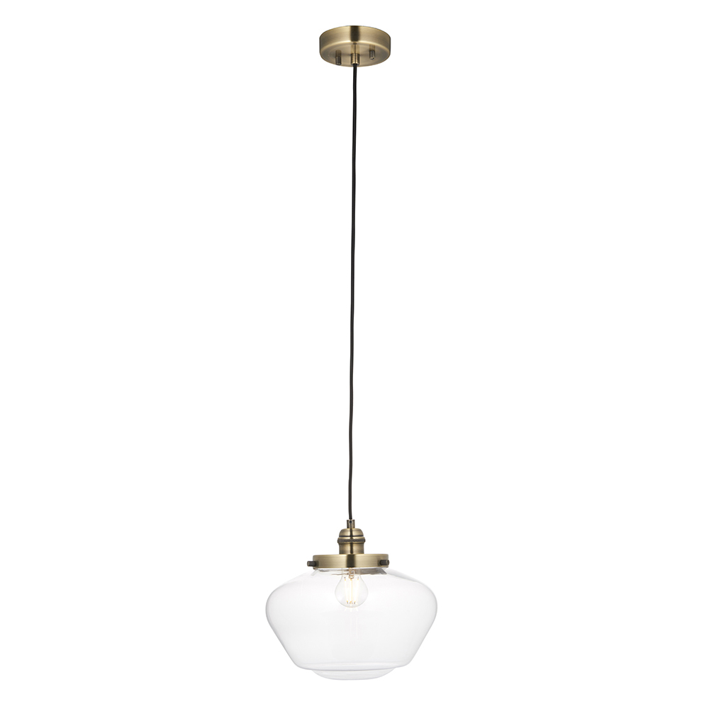 Crowley Clear Glass Pendant Ceiling Light In Antique Brass