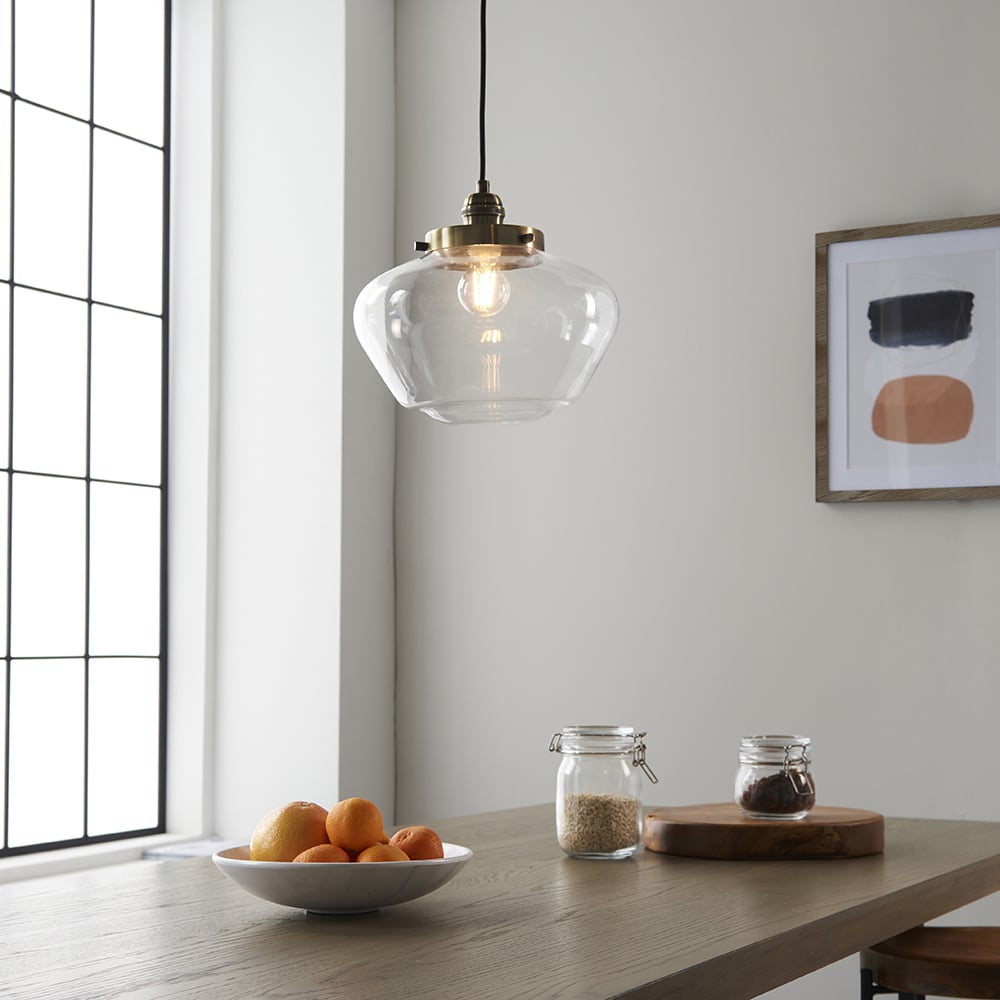 Read more about Crowley clear glass pendant ceiling light in antique brass