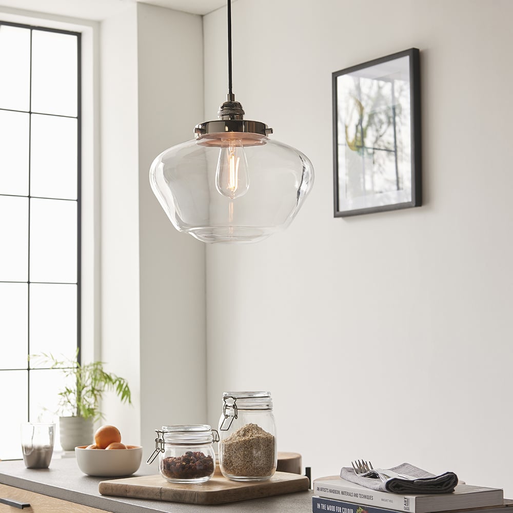 Read more about Crowley clear glass pendant ceiling light in bright nickel