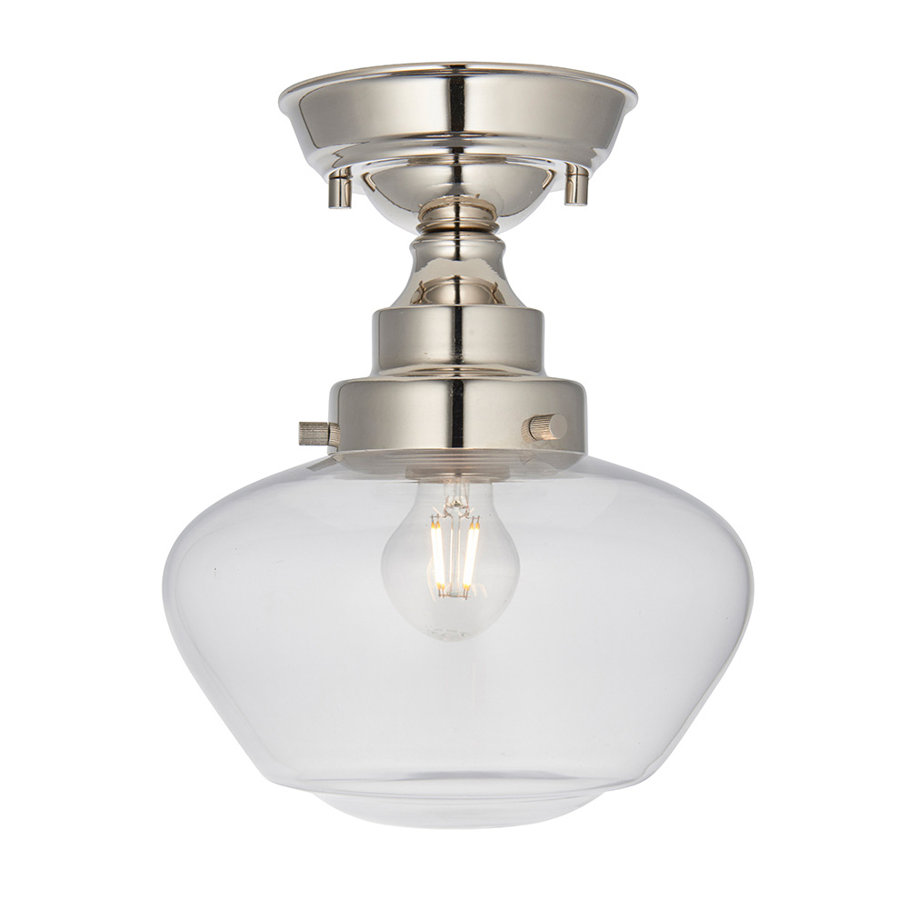 Crowley Clear Glass Semi-Flush Ceiling Light In Chrome