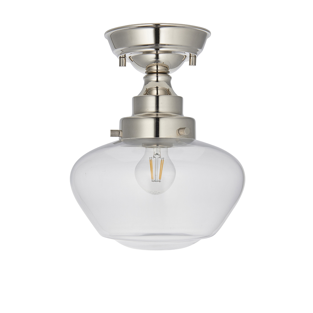 Crowley Clear Glass Semi-Flush Ceiling Light In Chrome