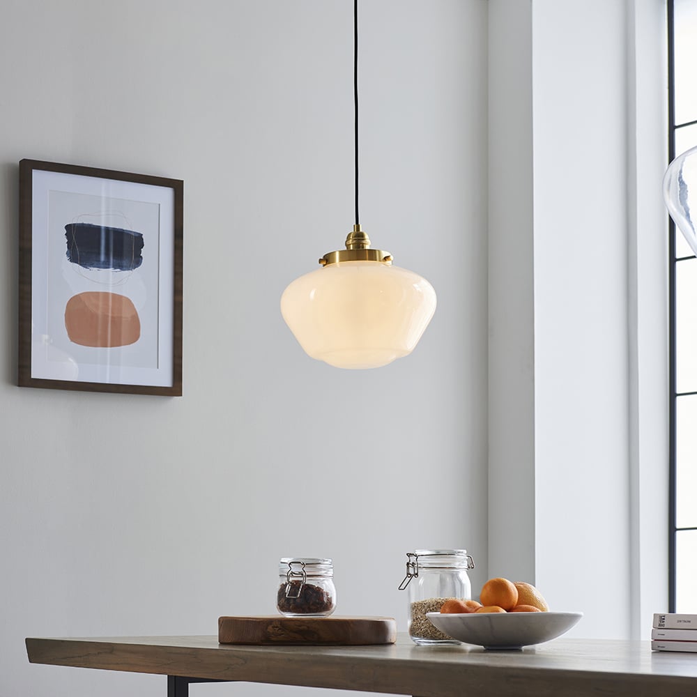 Read more about Crowley opal glass pendant ceiling light in antique brass
