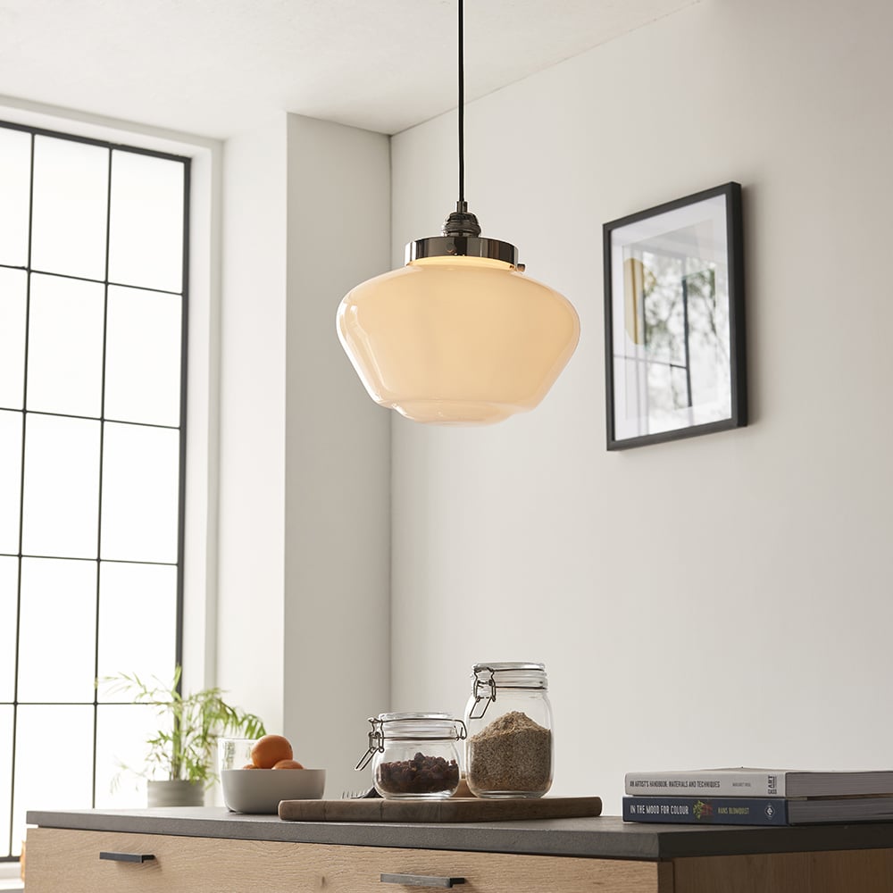 Read more about Crowley opal glass pendant ceiling light in bright nickel