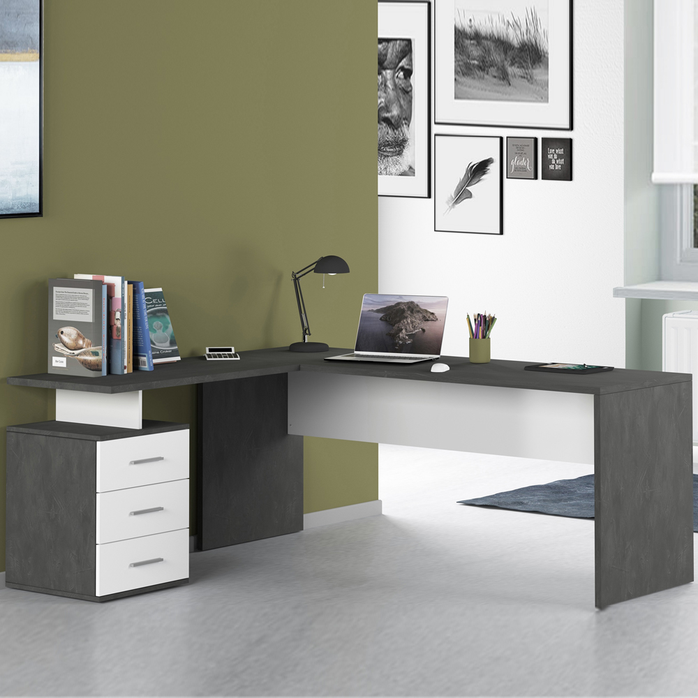 Champlin High Gloss Corner Laptop Desk In White And Report