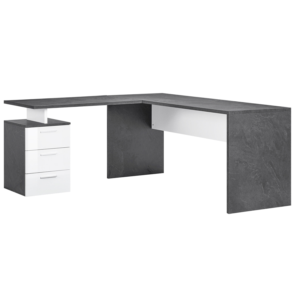 Champlin High Gloss Corner Laptop Desk In White And Report
