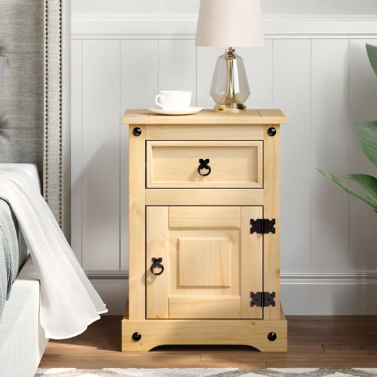 Read more about Croydon wooden bedside cabinet with 1 door 1 drawer in brown