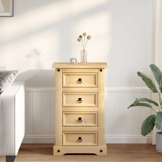 Read more about Croydon wooden bedside cabinet wide with 4 drawers in brown