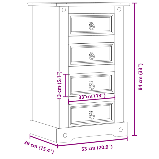Croydon Wooden Bedside Cabinet Wide With 4 Drawers In Brown