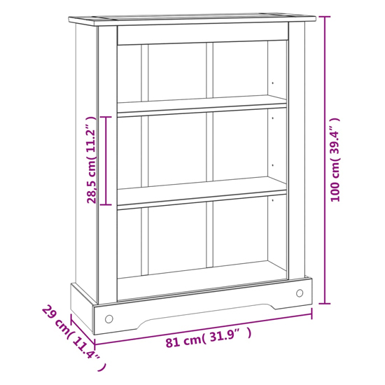 Croydon Wooden Bookcase With 3 Shelves In Brown