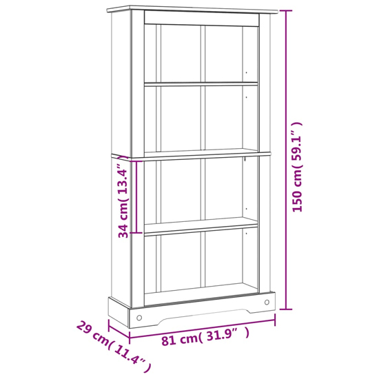 Croydon Wooden Bookcase With 4 Shelves In Brown