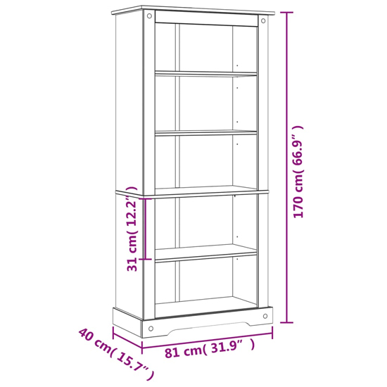 Croydon Wooden Bookcase With 5 Shelves In Brown