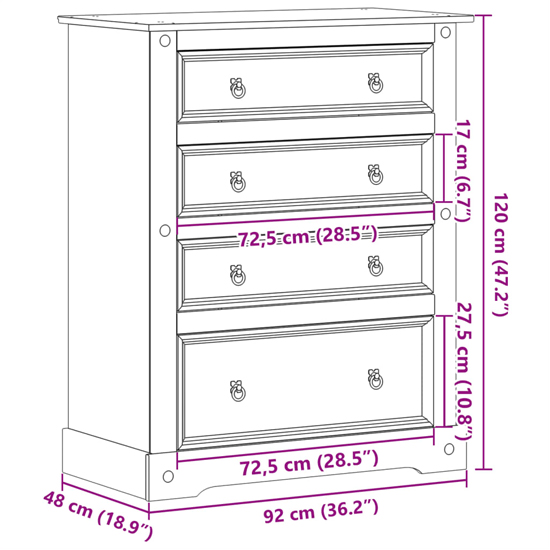 Croydon Wooden Chest Of 4 Drawers Large In Brown
