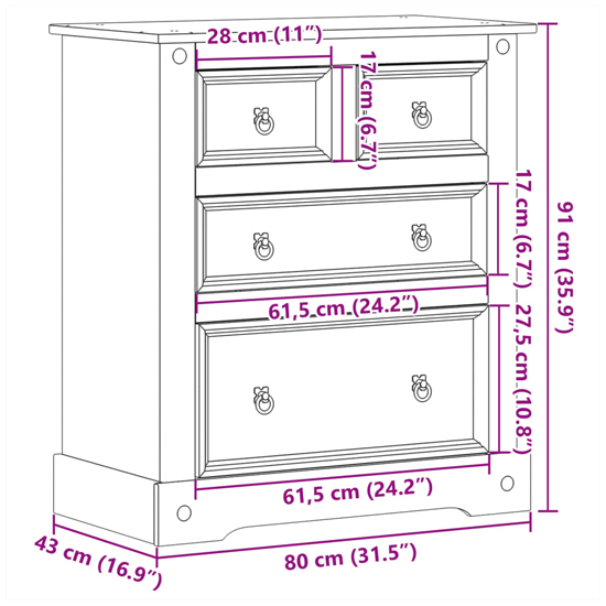 Croydon Wooden Chest Of 4 Drawers Small In Brown