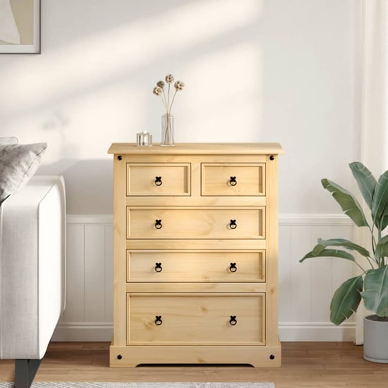 Product photograph of Croydon Wooden Chest Of 5 Drawers Large In Brown from Furniture in Fashion